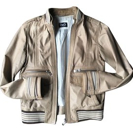 Dolce & Gabbana Leather Jacket Beige Beige