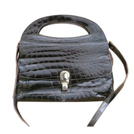 Autre Marque Bolsa de couro de crocodilo preta Preto