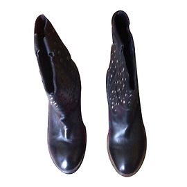 Autre Marque Cosmopolitan Leather Rock Cowboy Ankle Boots Black Black