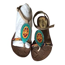 Desigual Multicolored Leather Sandals Blue 37 Blue