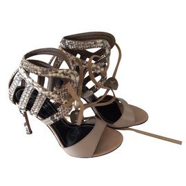 Sandales Santoni en cuir python beige Beige
