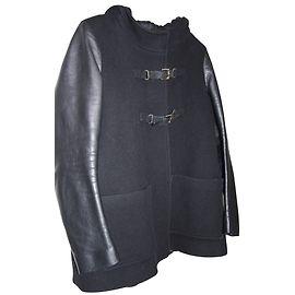 Cappotto Maje con cappuccio in lana e pelle nero Nero