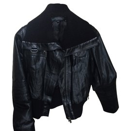 Ventcouvert Black Leather Aviator Biker Jacket Black