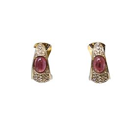 Autre Marque Brincos de metal dourado com strass e cabochão rosa Dourado
