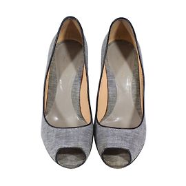 Sergio Rossi Open Toe Heels Grey Fabric Leather Grey