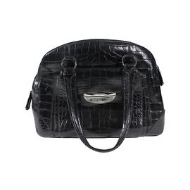 Lancel Adjani Black Croco Leather Handbag Black