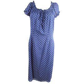 Vestido Georges Rech em seda azul com bolinhas brancas 36 Azul