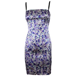Dolce & Gabbana Silk Floral Dress Purple Purple