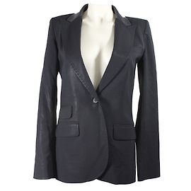 Barbara Bui Black Wool Blazer with Lambskin Collar Size 36 Black