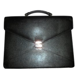 Lancel Black Leather Briefcase Black