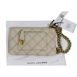 Marc Jacobs Clutch Tasche Creme Leder mit Goldkette Roh