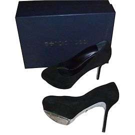 Sergio Rossi Black Leather Heels Size 36.5 Black
