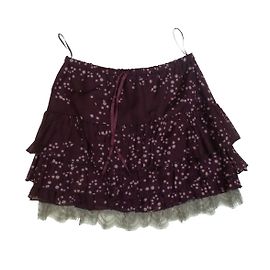 Falda One step rojo oscuro de algodón y seda con encaje gris talla 38 Burdeos