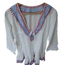 Autre Marque Túnica de algodón blanco con bordado a mano Blanco