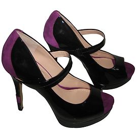 Autre Marque Jessica Simpson Black Patent Leather Open Toe Heels Black