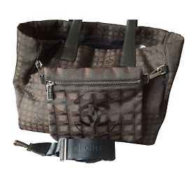 Chanel CC Logo Canvas Tote Bag Brown Brown