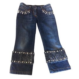 Dolce & Gabbana Jeans with studs and astrakan Blue