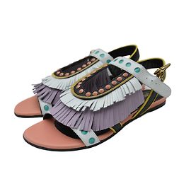 JUST CAVALLI FRINGE MULTICOLOUR LEATHER FLAT SANDALS Multiple colors