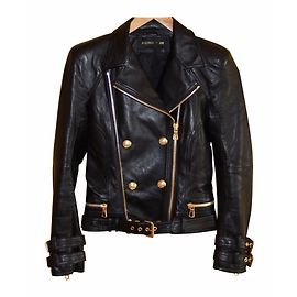 Balmain pour H&M Bikerjacke aus Leder Schwarz