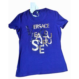 Versace-T-shirt di jeans couture Versace-Porpora