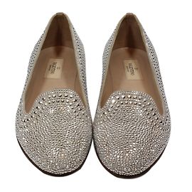Valentino Mocassins en daim et strass Beige