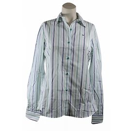 Camisa Lacoste listrada branca verde e azul Branco