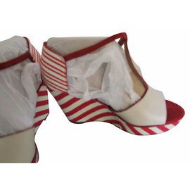 Clarks-strips wedge beige and red-Beige