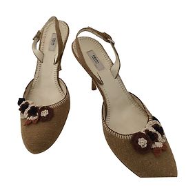 Prada Strappy Heels Beige Cloth 37.5 Beige