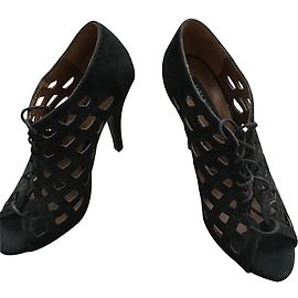 Zara Black Suede Sandals Size 38 Black
