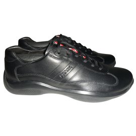 Prada-Prada brand new leather sneakers black color-Black