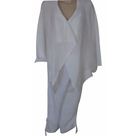 La Fée Maraboutée Pantalones de lino blanco Blanco
