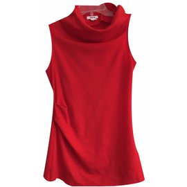 Helmut Lang-Helmut lang cowl neck drapped light wool Top in red-Red