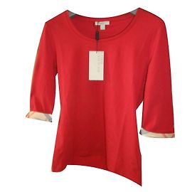 T-shirt casual basic donna Burberry brit rosso slim fit nwt solido Rosso