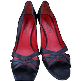 Russell & Bromley Open Toe Heels Black Leather Black