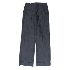 Jil Sander-Pantalones acampanados en mezcla de lana azul marino-Azul