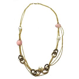 Autre Marque Colar com pedras rosas e miçangas douradas Dourado