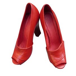 Autre Marque Escarpins Gant à bouts ouverts en cuir rouge Rouge