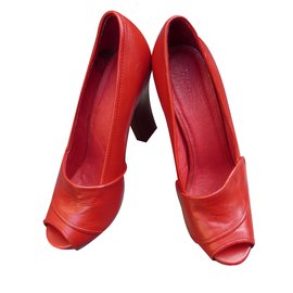 Autre Marque Gant Open Toe Leather Heels Red Red