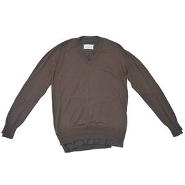 Maison Martin Margiela-Maison Martin Margiela Lana wool double layered V neck Jumper-Brown