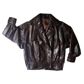 Autre Marque Braune Lederjacke mit Flügelärmeln Braun