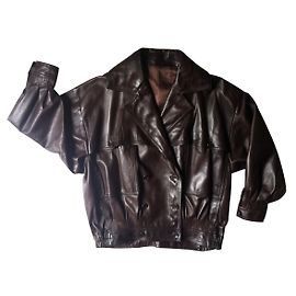 Autre Marque Brown leather jacket with batwing sleeves Brown