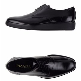 Prada-Prada mens sapatos derby ate sapatos de couro preto nwt-Preto