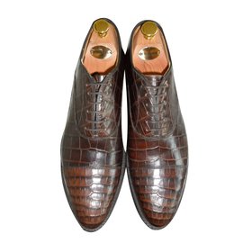 Church's-Church's mens shoes crocodile leather lace up brown shoes-Brown