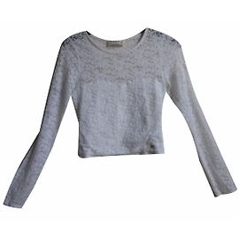 Top a maniche lunghe in pizzo bianco e cotone Abercrombie & Fitch. S Bianco