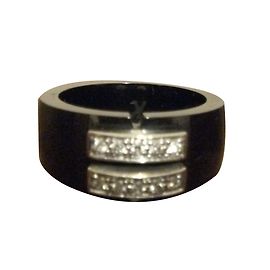 Autre Marque Black Ceramic Ring with Two Rows of Diamonds Black