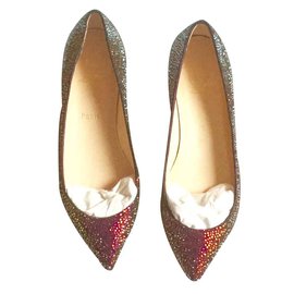 Christian Louboutin-Flats Vulcano Strass Crystal Gold-Golden