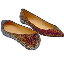 Christian Louboutin-Flats Vulcano Strass Crystal Gold-Golden