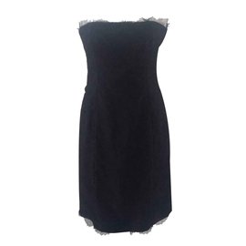 Yves Saint Laurent-robe bustier en dentelle noire-Noir