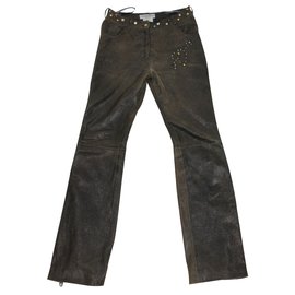 Christian Dior-Pantalon en cuir-Marron