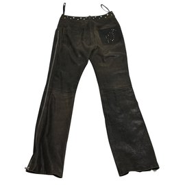 Christian Dior-Pantaloni di pelle-Marrone